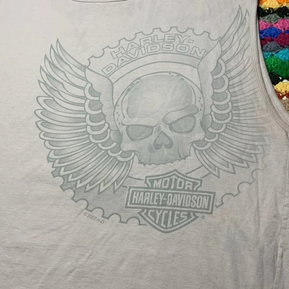 Y2K Harley-Davidson Denver 2007 Pin-Up Girl Cut Off Muscle Tank Skull Gr… - Picture 8 of 16